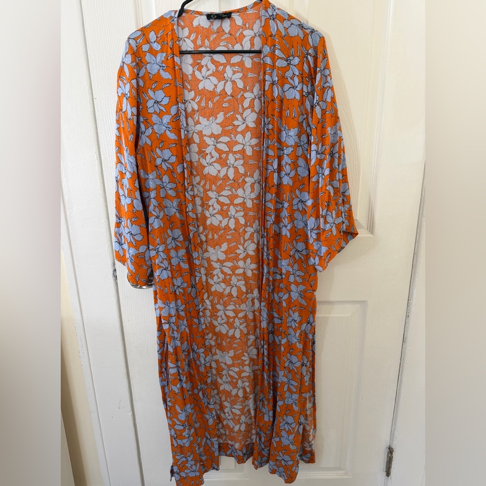 Jessica Simpson Orange and Gray Floral Kimono